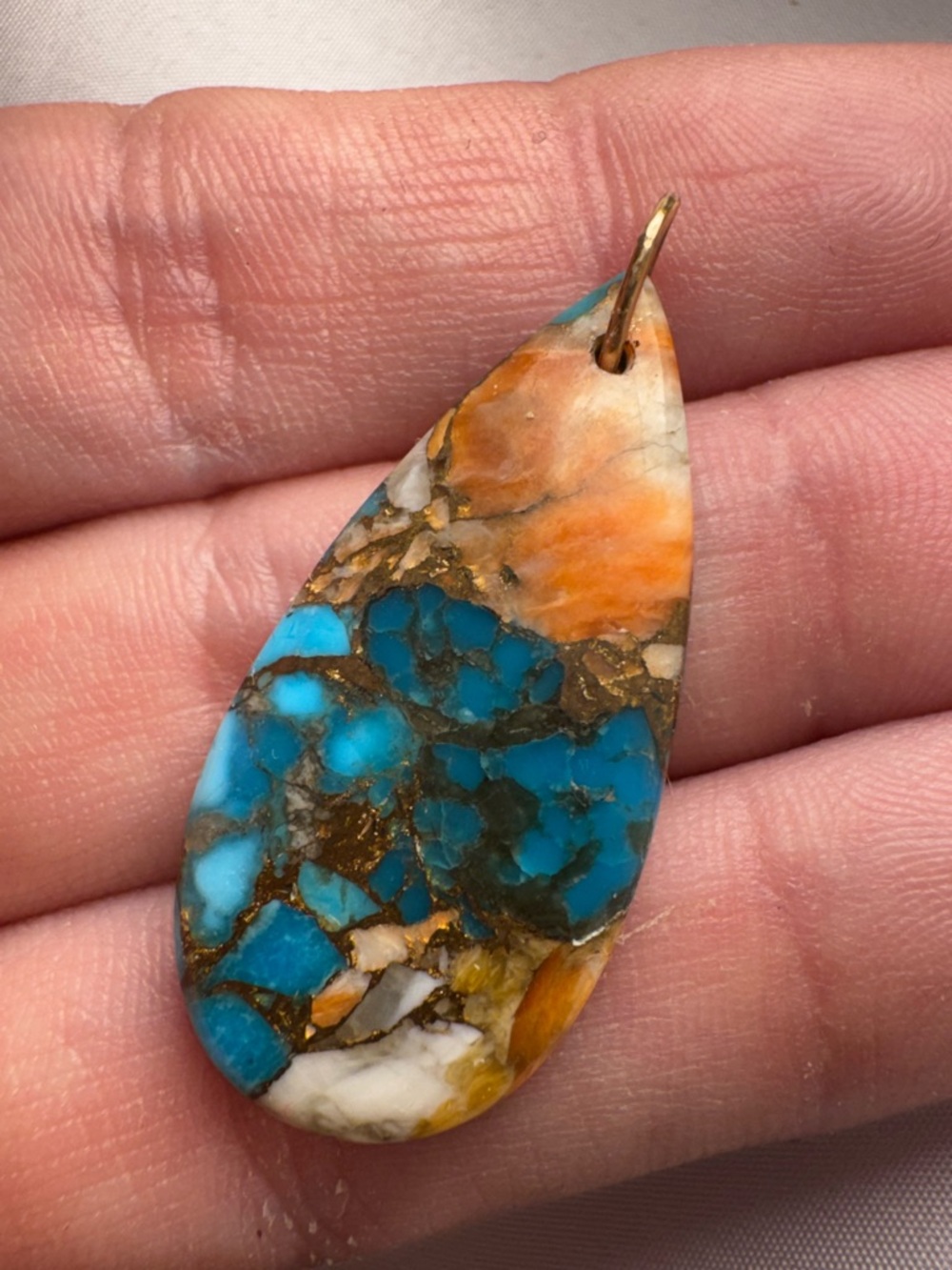 Vintage solid 14k gold Genuine Spiny oyster turquoise pendant